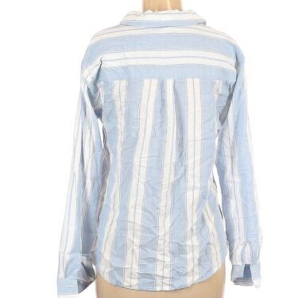 Socialite Striped Cotton Button Down Shirt size Large in Blue - Picture 2 of 14